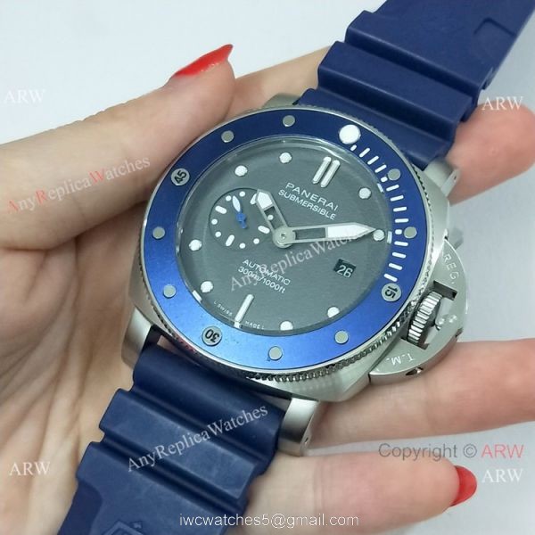 Panerai Submersible Rubber Strap SS Blue Bezel Pam 959 Watch Buy Replica 2