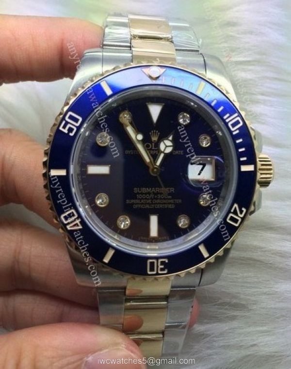 NEW UPGRADED Rolex Submariner Watch 2-Tone Blue Diamond Ceramic Bezel 2