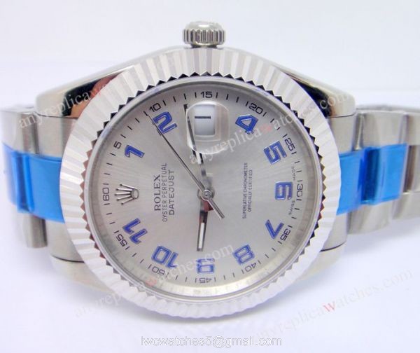Rolex Datejust II Watch 41mm SS Silver Blue Arabic Swiss Replica 2