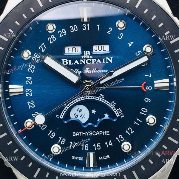 2020 AAA Swiss Replica Blancpain Bathyscaphe Moonphase Watch Ss Blue Dial 2