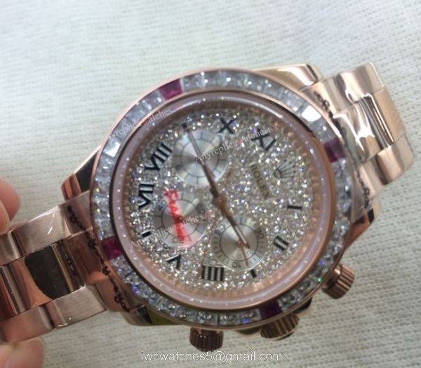 Fake Rolex with Diamond Bezel Daytona Watch 40mm Rose Gold 2
