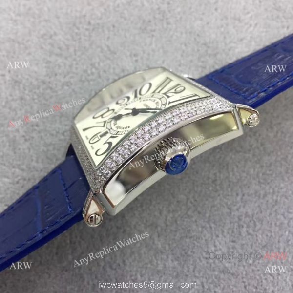 Replica Franck Muller Master Square SS Diamond Bezel Watch Blue Strap 2