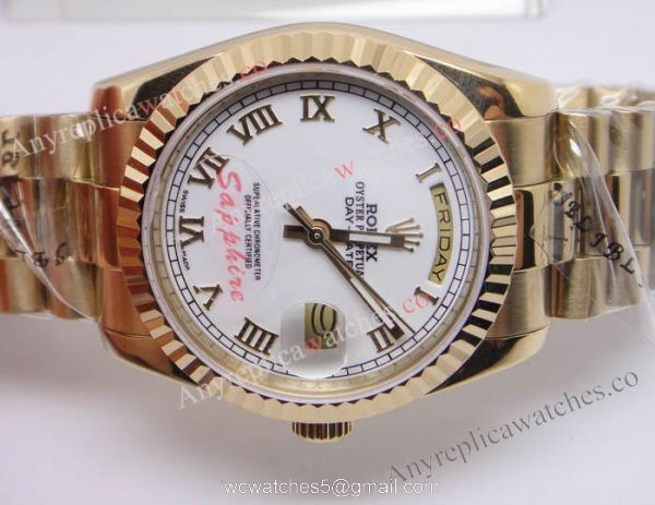 Replica Rolex Day-date Yellow Gold Watch White Face 2