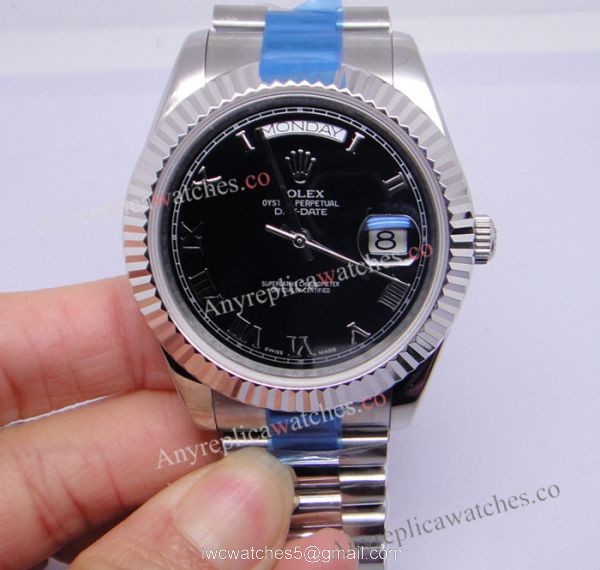 BP Factory Rolex Day-date II 41 Watch Replica Stianless Steel Black Roman 2