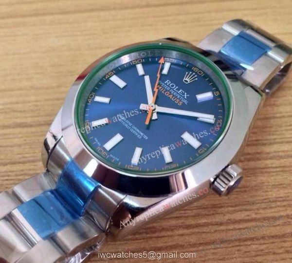 Replica Rolex Milgauss Stainless Steel Blue Face Watch 40mm 2
