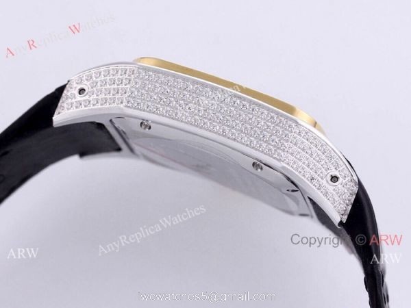 Iced Out Cartier Santos Watch Two Tone Case Automatic Movement 2