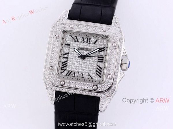 AAA Copy Cartier Santos De Iced Out Watch Automatic Movement 2