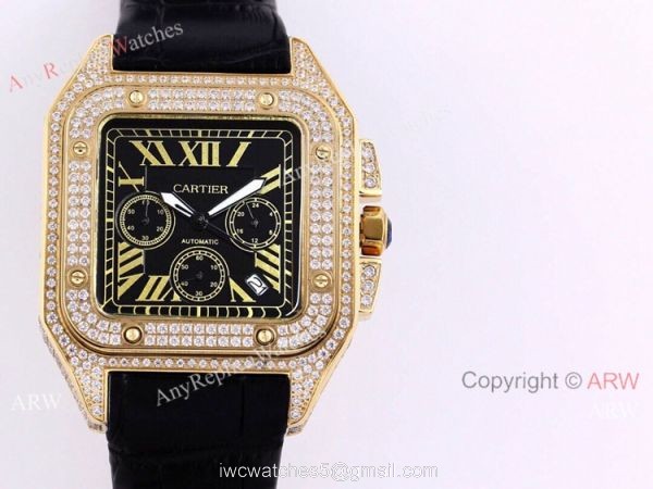 Iced Out Cartier Santos VK Chronograph Watch Blue Dial 45mm 2