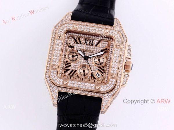 Knockoff Cartier Santos Chronograph Watch Rose Gold Diamond 45mm 2