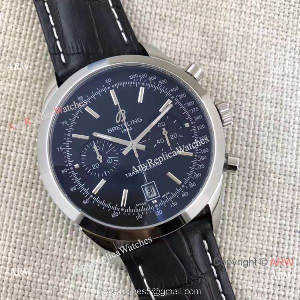 Clone Breitling Transocean Watch Black Chronograph Leather Strap 2