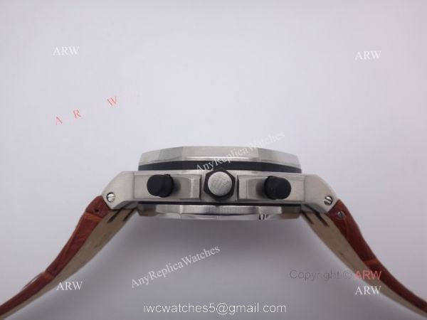 Cheap Audemars Piguet Replica Watches Royal Oak SS White Chronograph Brown Leather Band 2