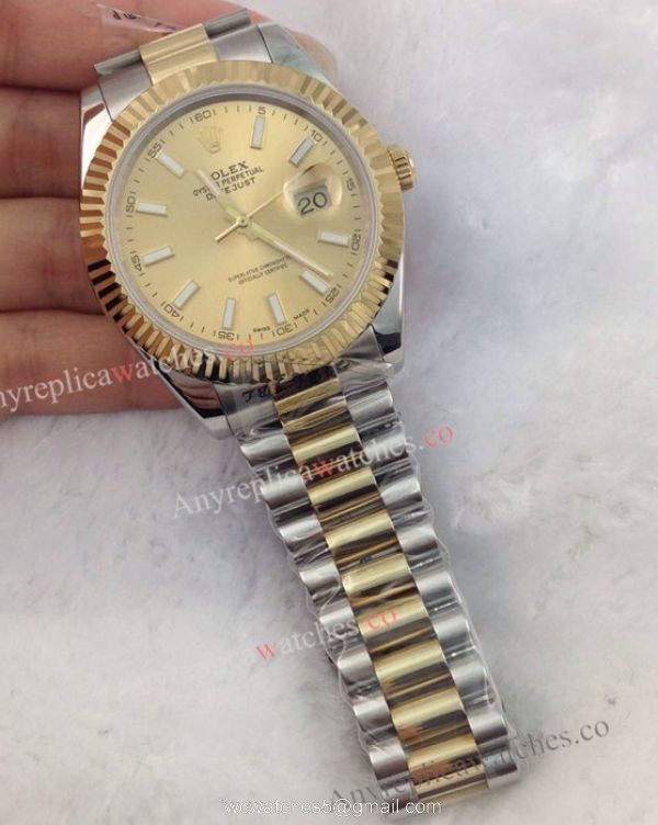 Rolex Datejust II 2-Tone Gold Face Watch 41mm Rolex President Replica 2
