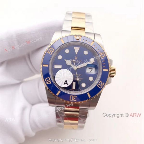 JF Factory Swiss 3135 Rolex Submariner 2 Tone Blue Ceramic Bezel Watch 2