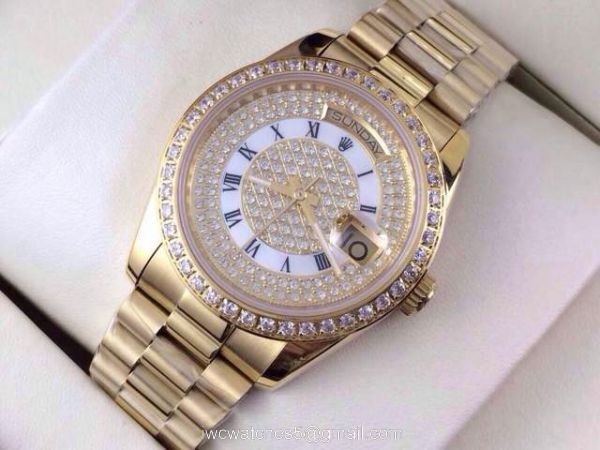 Rolex Day Date Diamond &038; Roman Watch Yellow Gold Buy Replica Watch 2