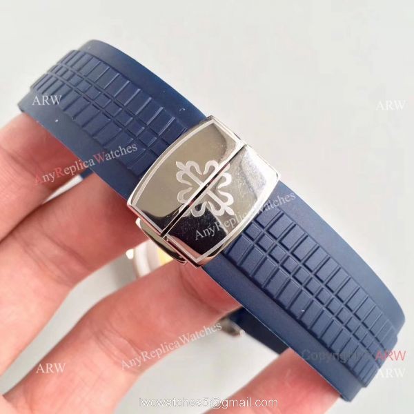 Replica Swiss Patek Philippe Travel Time Watch SS Blue Rubber Strap 2