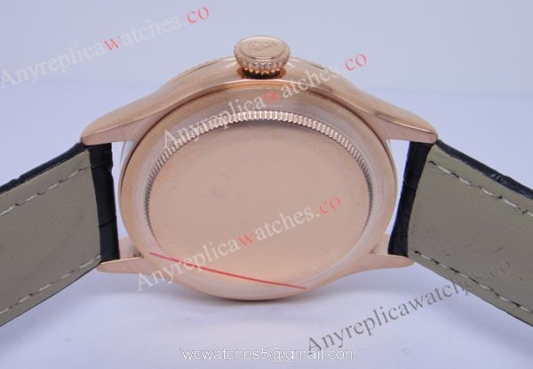 Rolex Geneve Cellini Time Watch Replica Rose Gold Black Face Black Leather 2