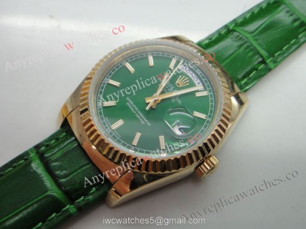 Rose Gold Green Face Rolex Replica Day Date Watch 36mm 2
