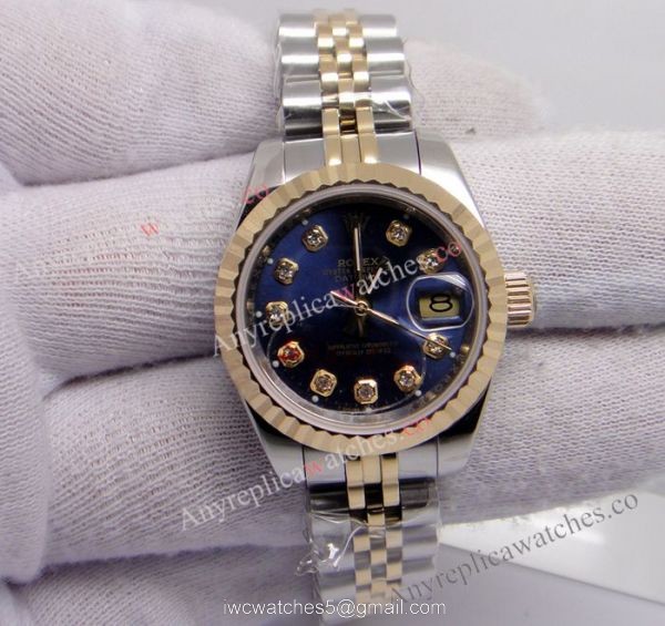 Copy Rolex Datejust 2-Tone Watch Blue Face For Ladies 2