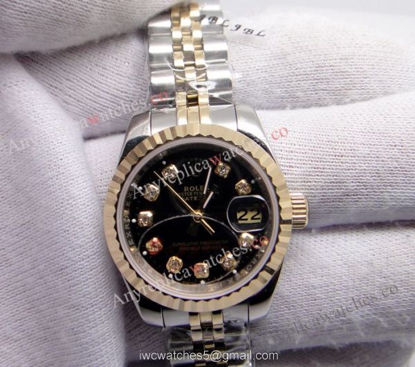 Fake Rolex Datejust Watch Black Face 2-Tone Jubilee Ladies 2
