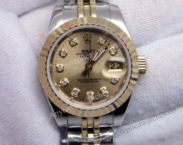 Replica Rolex Datejust 2-Tone jubilee Gold Face Watch for Ladies 26mm 2