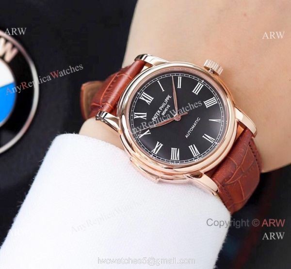 Clone Patek Philippe Calatrava Rose Gold Black Roman watch Simple Style 2