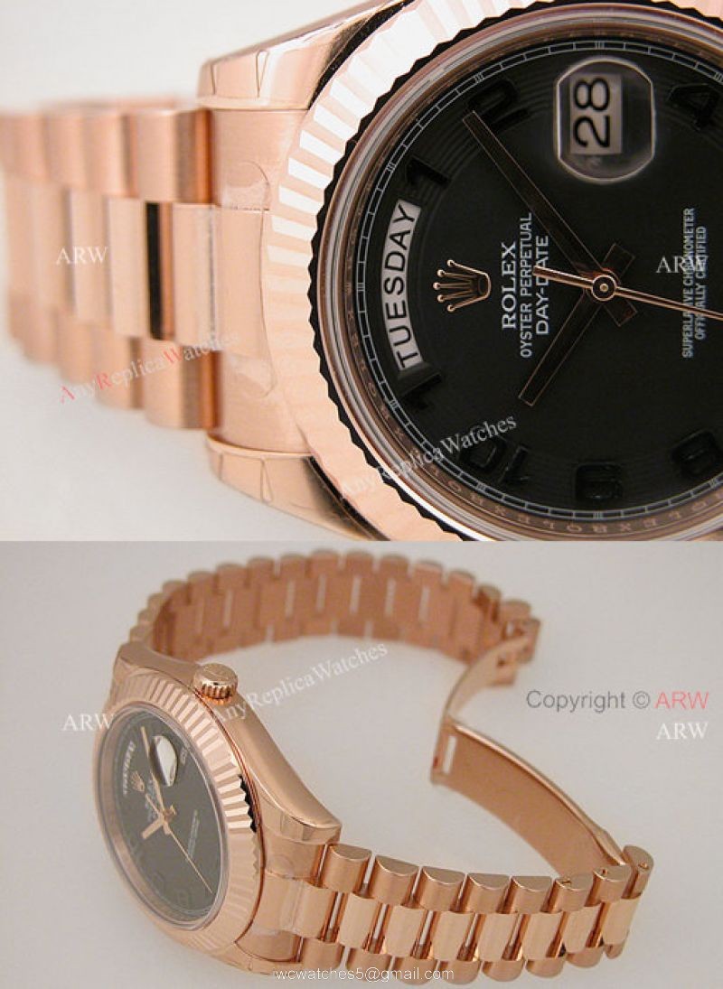 Replica Rolex Day-Date II Watch Black Arabic Dial Rose gold 2