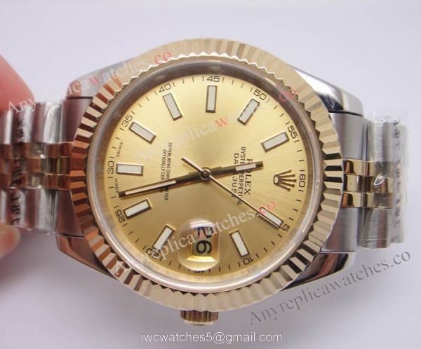 (EW) Clone Swiss ETA3255 Replica Rolex Datejust II Watch 2-Tone Jubilee Band Gold Dial 41mm 2