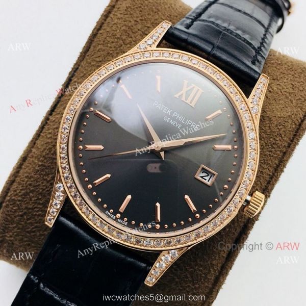 Swiss Grade 1 Patek Philippe Calatrava V2 Cal.9015 Watch Rose Gold Diamond 38mm 2