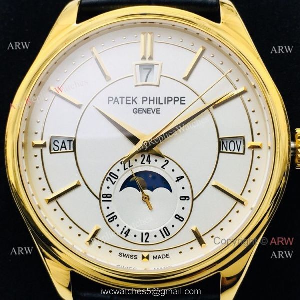 PPF Swiss Patek Philippe Annual Calendar Complications watch Gold and White 2