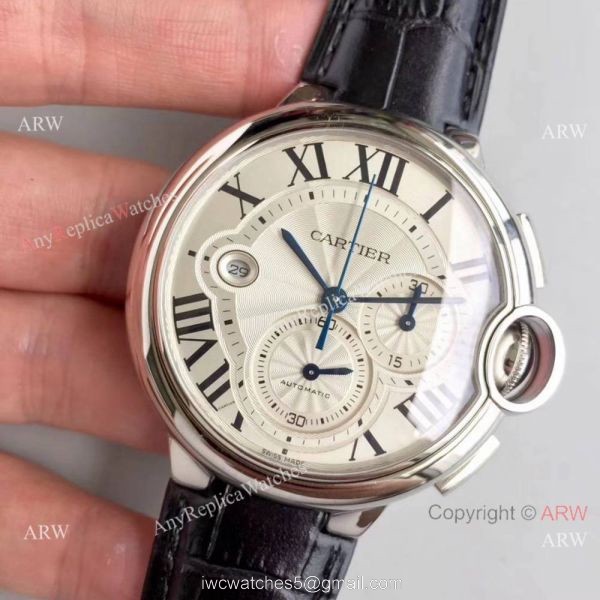 Swiss Replica Cartier Chronograph White Dial Watch 44mm 2