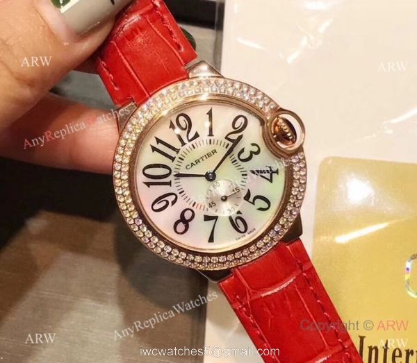 Womens Fake Cartier Watch Ballon Bleu Rose Gold Diamond Bezel Quartz 36mm 2