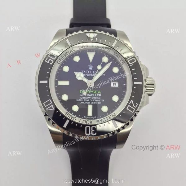 NEW UPGRADED Rolex Deepsea 44mm Replica Watch SS D-Blue Rubber Strap 2
