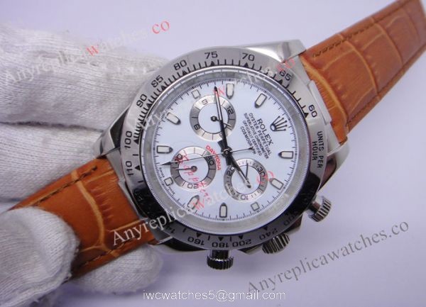 Rolex Daytona Replica Watch: Stainless Steel White Dial / Brown Leather 2