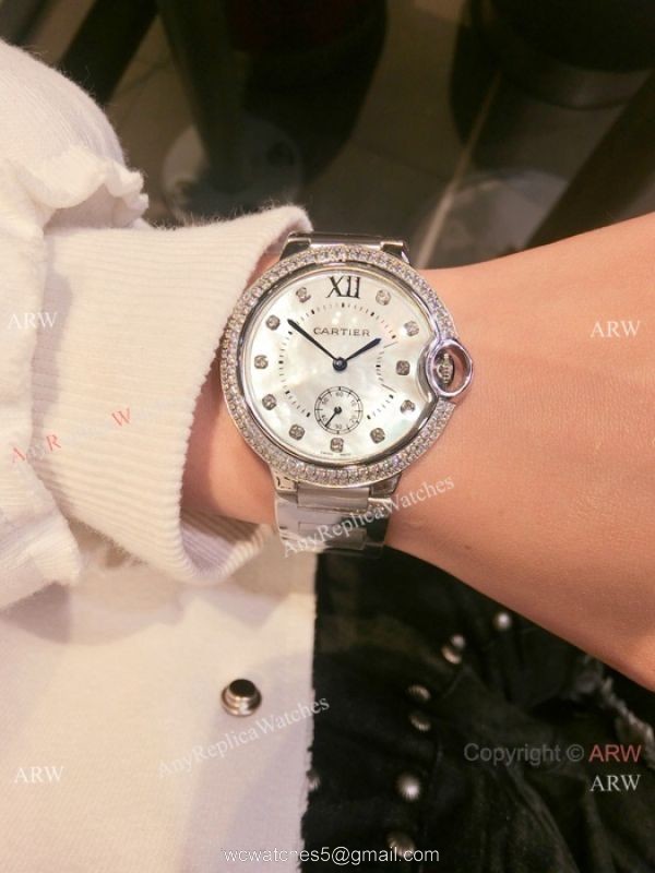 2019 Copy Cartier Ballon Bleu Watch SS White Mother of Pearl Dial 36mm 2