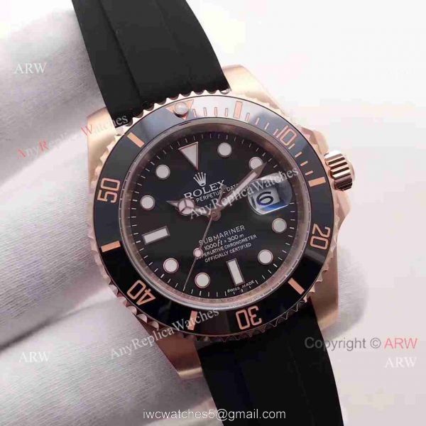 Copy Rolex Submariner Rose Gold Rubber Strap Watch 40mm 2