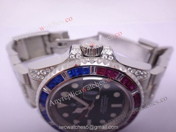 New Swiss Grade Replica Rolex GMT Master II Black Dial Blue &038; Red Squre Diamond Watch 2