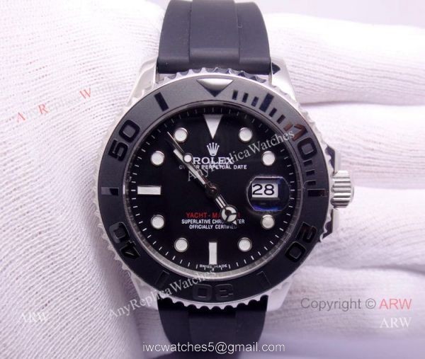 Replica Rolex Yachtmaster Watch SS Case Rubber Watch Band 2