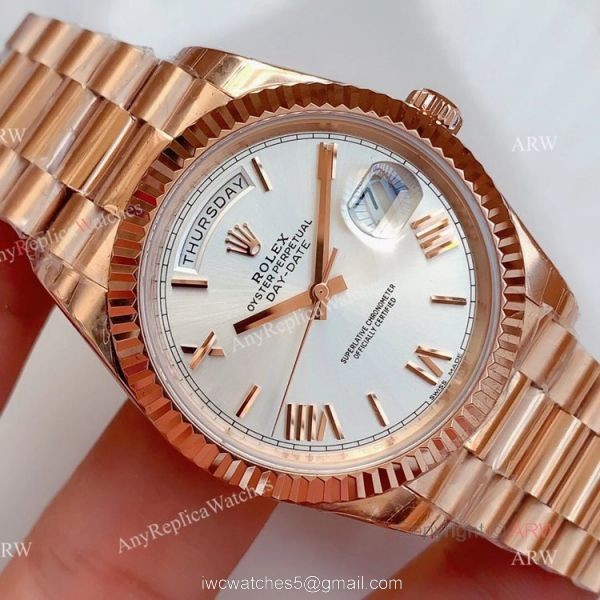 Noob Rolex Day Date Rose Gold With White Dial Roman Numbers Swiss 3255 Automatic Watch 2
