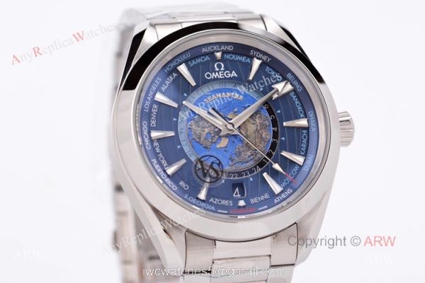 New Omega Aqua Terra Worldtimer Blue Dial 43mm Swiss Replica Watches From VS Factory 2