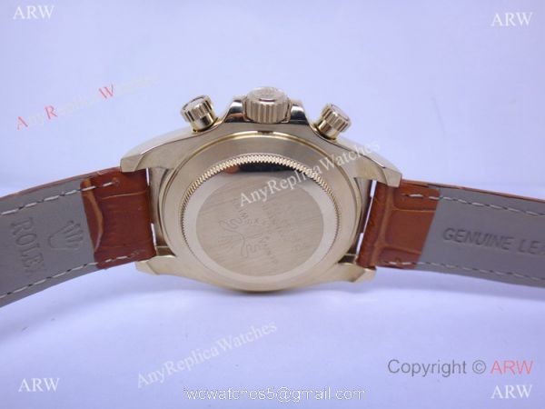 Rolex Daytona White Face Gold Case Brown Leather Band Replica Watch 2