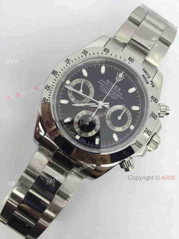 Replica Rolex Daytona Valjoux 7750 Watch Stainless Steel Black Dial Buy Swiss 2