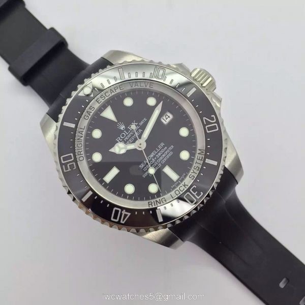NEW UPGRADED Rolex Deepsea 44mm Replica Watch Black Dial Black Rubber Strap 2