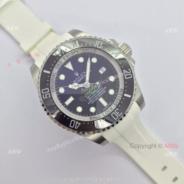 NEW Upgraded Rolex Deepsea 44mm Replica Watch White Rubber Strap 2