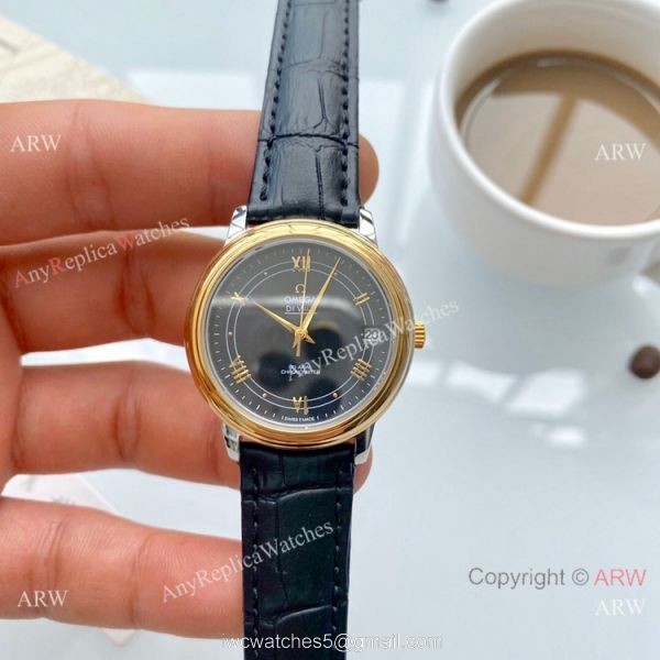 Clone Omega De Ville Prestige Ladies Watches Brown Leather Strap 2