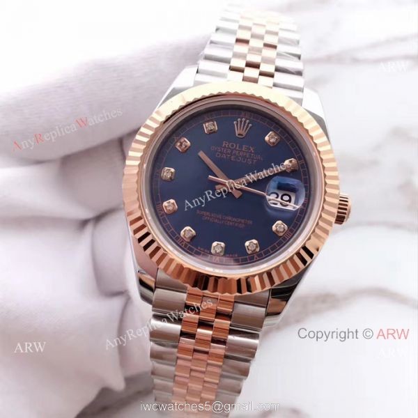 (EW) ETA3255 Rolex Everose Replica Watch Datejust II 41mm Blue Diamond 2
