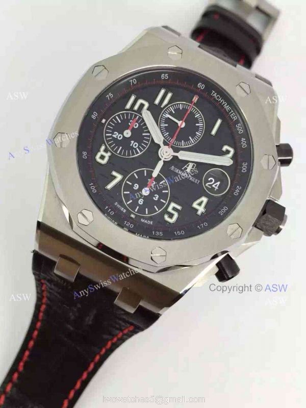Swiss 3126 Replica Audemars Piguet Black Dial Number Black Leather 2