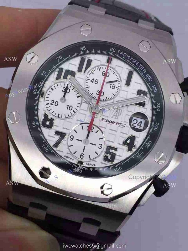 Swiss Audemars Piguet Pride of Mexico Replica Watch SS White Chronograph Black Leather 2