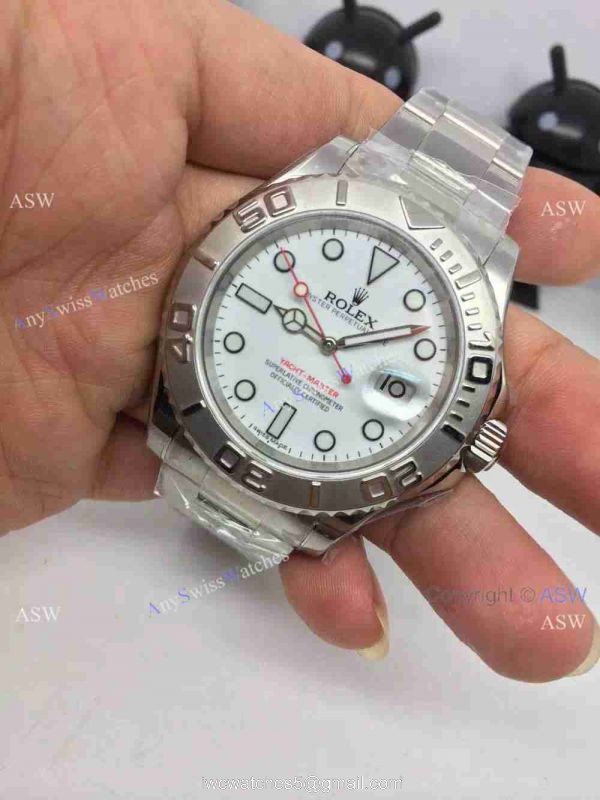 Fake Rolex Swiss Yachtmaster Watch Stainless Steel White Face 2