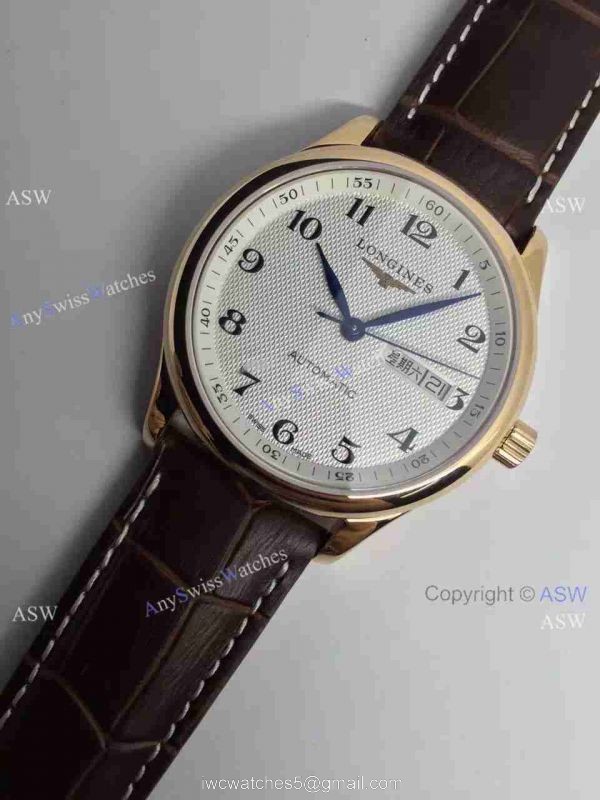 Copy Swiss Longines Watch Yellow Gold Brown Leather 2
