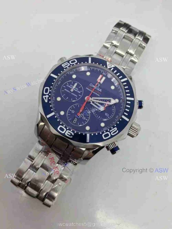 Grade 1A Swiss Omega Seamaster 300 Replica Watch SS Blue Chronograph Dial 2